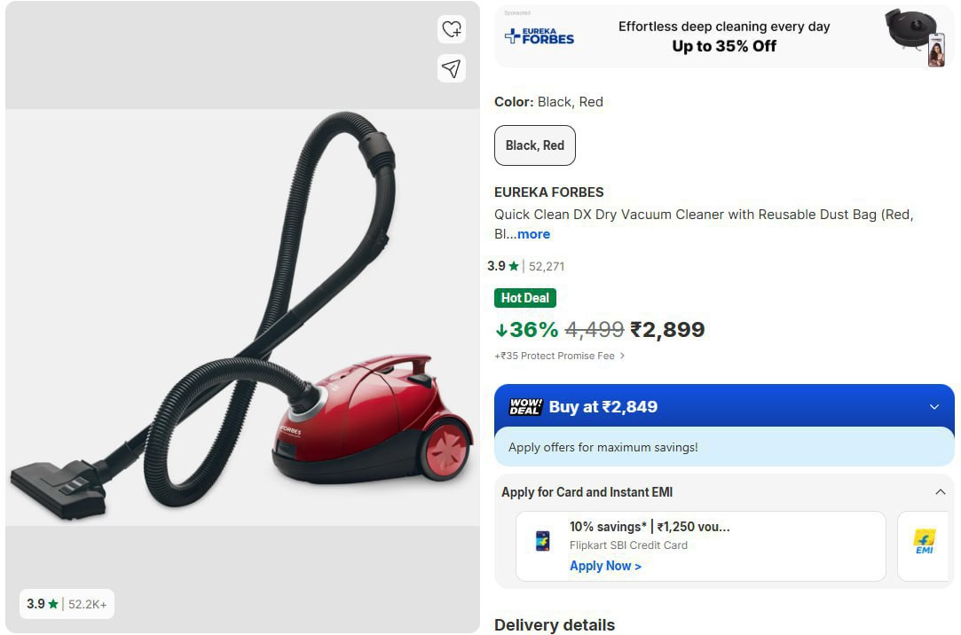 Eureka Forbes Quick Clean Dx Vacuum Cleaner 2899 – Best Price in India
