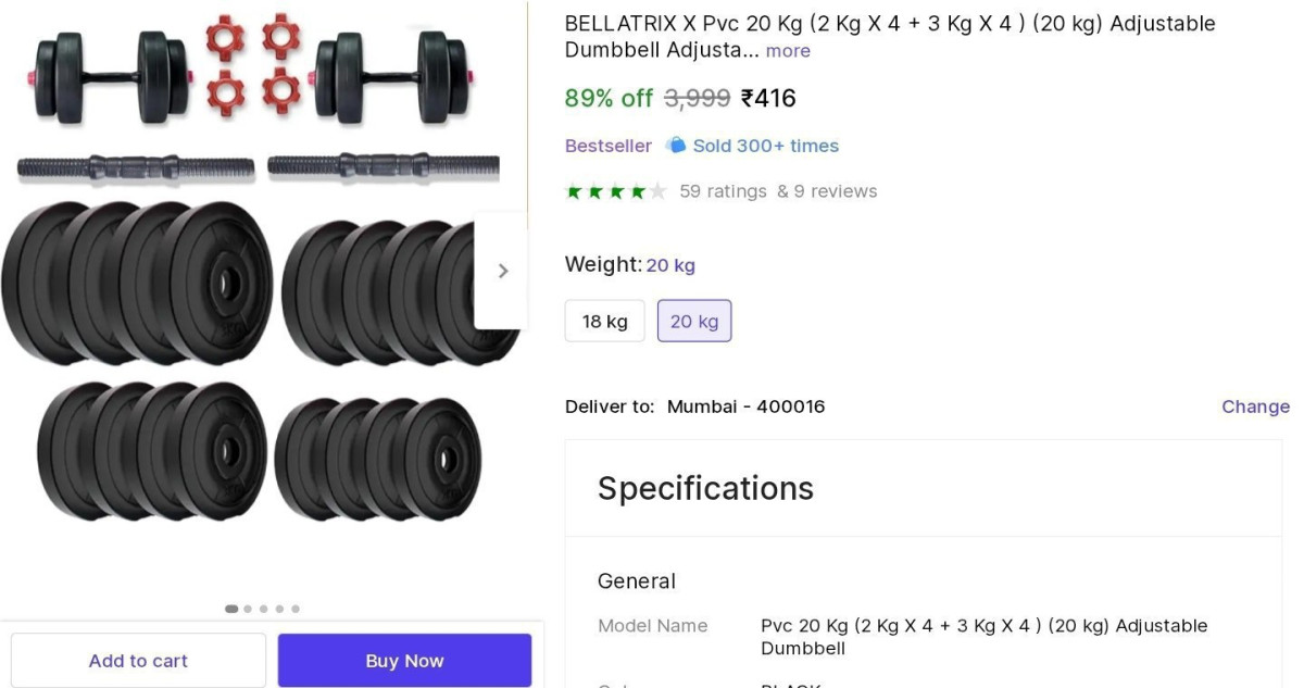 Adjustable Dumbbell (20kg) At 416 – Best Price in India