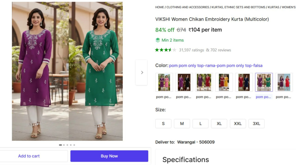 Women Chikan Embroidery Kurta 104 – Best Price in India
