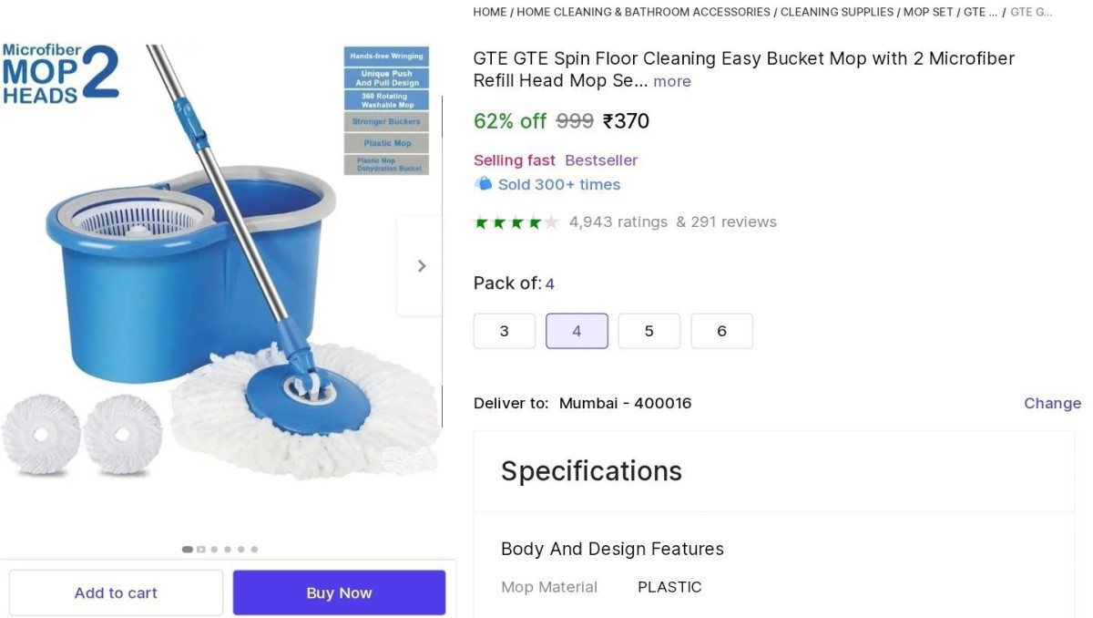 Spin Mop Bucket With 3 Head At 370 – Best Price in India