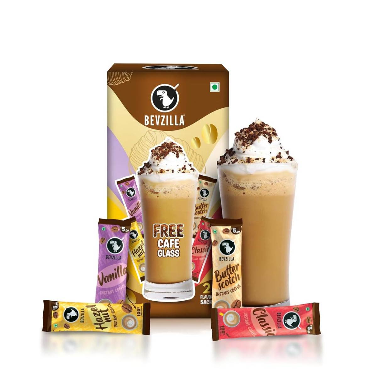 Bevzilla Premium Glass 25 Flavoured Coffee Sachets Pouch Box 234 – Best Pri