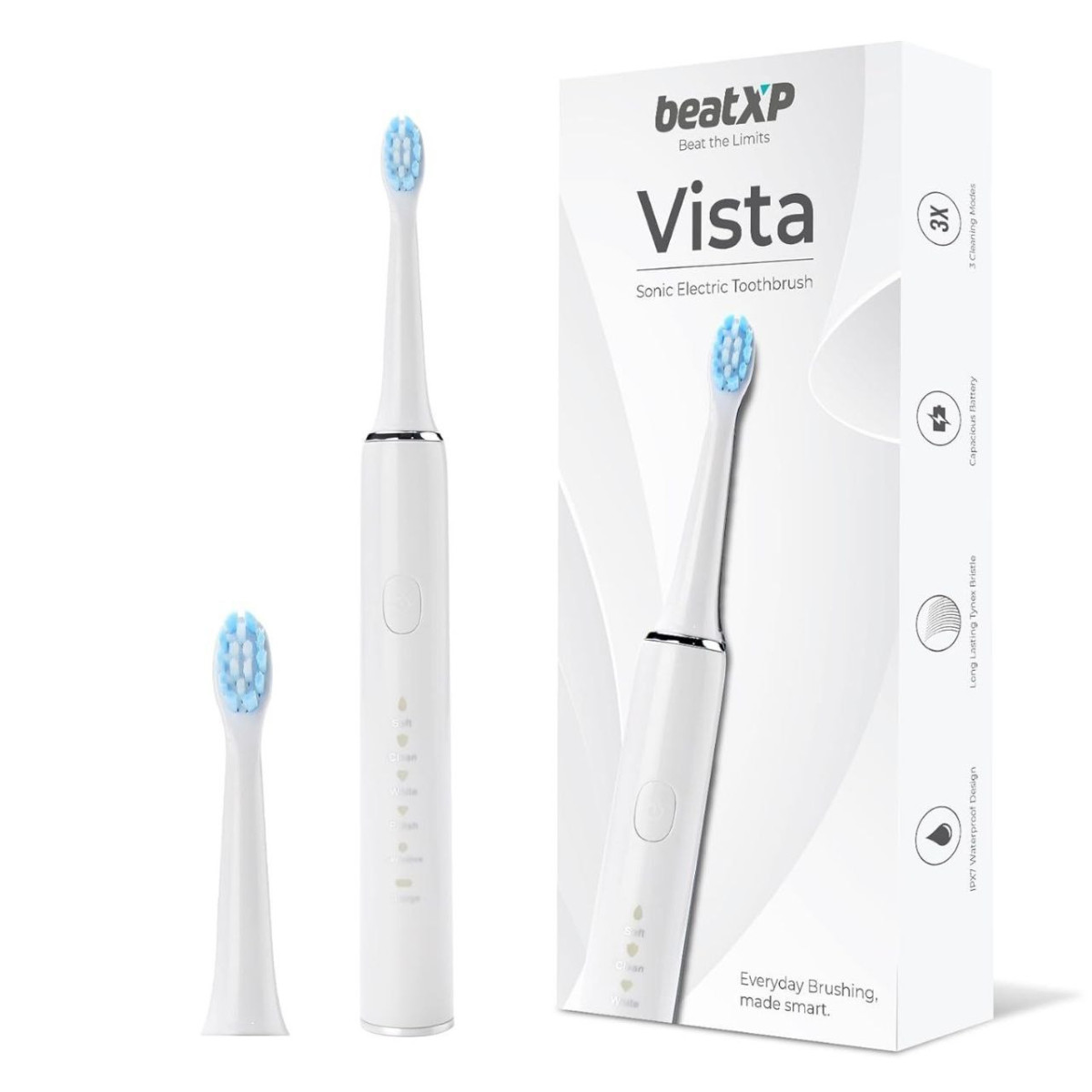 Beatxp Vista Sonic Electric Toothbrush For Adults With 2 Brush Heads 5 Clea