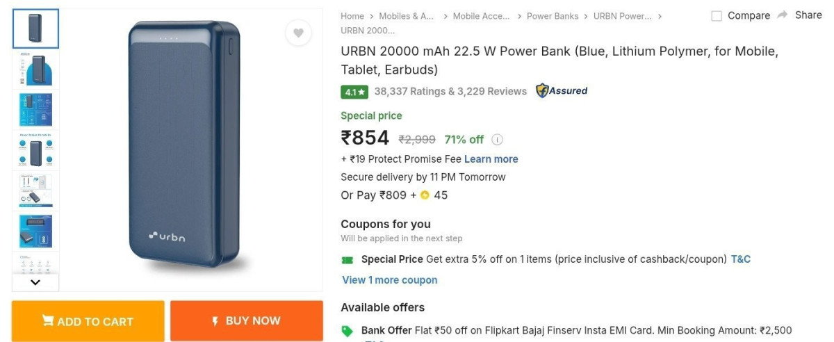 Urbn 20 000mah Powerbank At 854 – Best Price in India