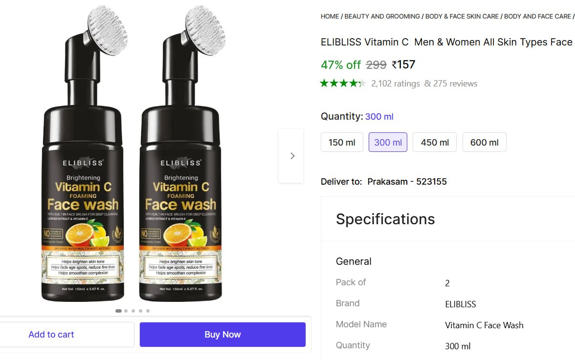 Elibliss Face Wash (300 Ml) 157 – Best Price in India