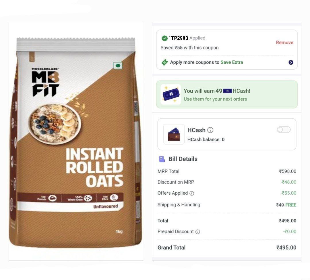 Muscleblaze Fit Instant Oats 2 Kg 495 Add 2 Quantity Per 1kg 247 Onlyuse Co