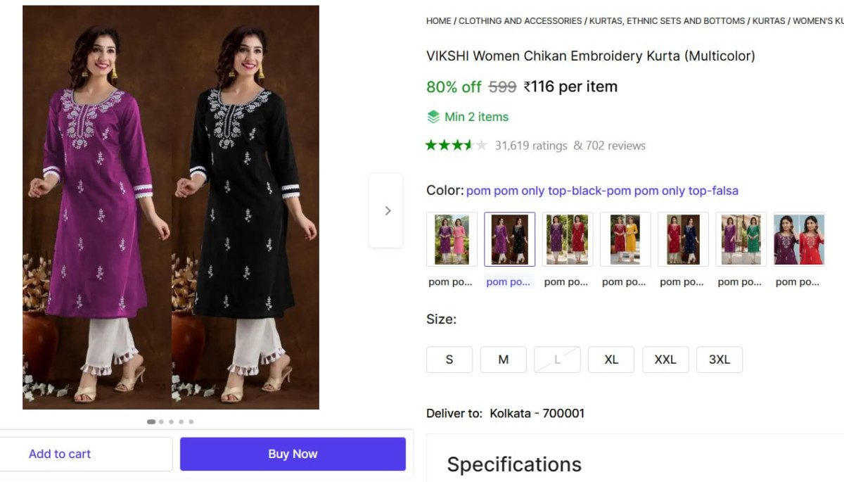 Women Embroidery Kurta 116 126 Min Buy 2 Qty – Best Price in India