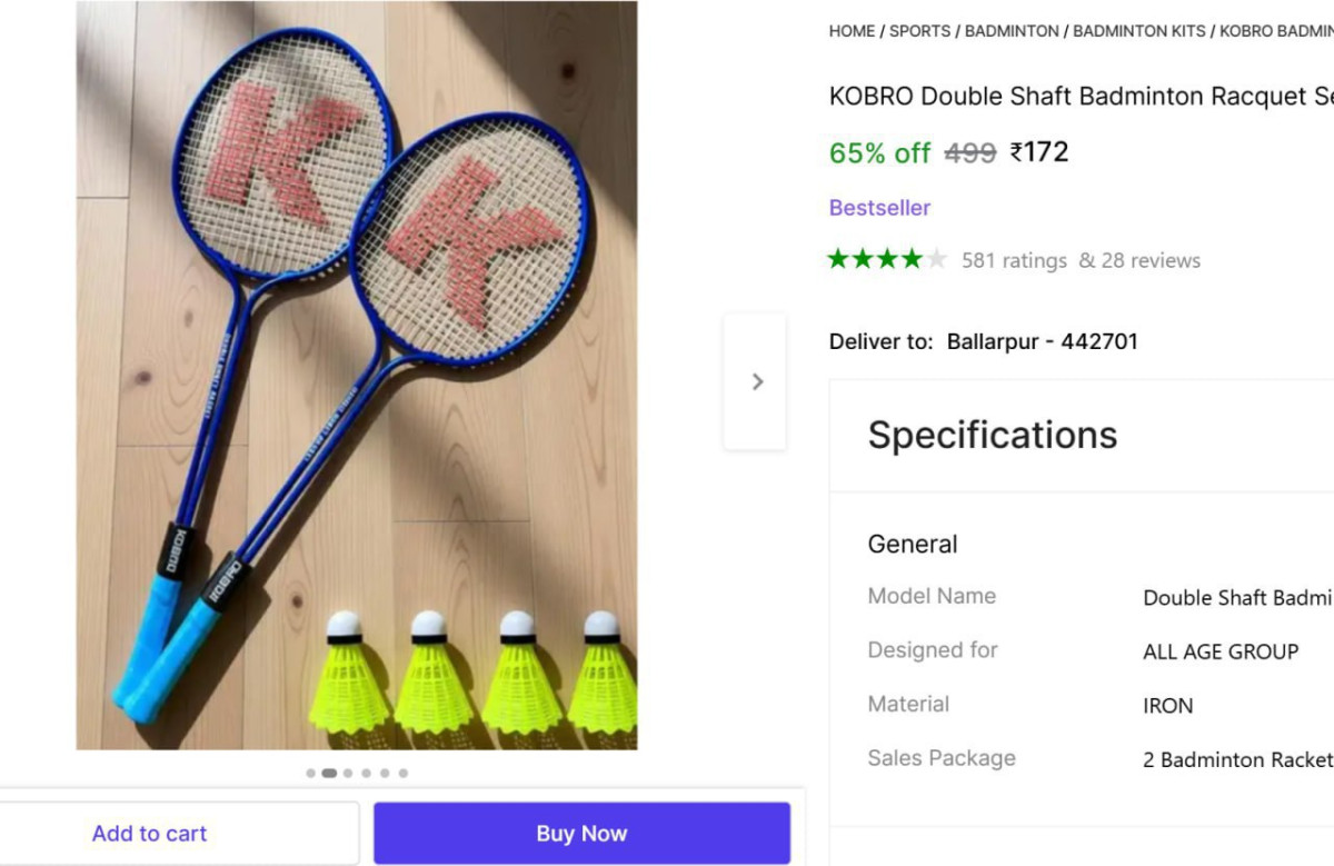 Badminton Kits (2 Racket 5 Cocks) 172 – Best Price in India
