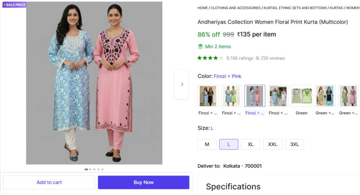 Women Floral Print Kurta 135 Min 2 Buy – Best Price in India