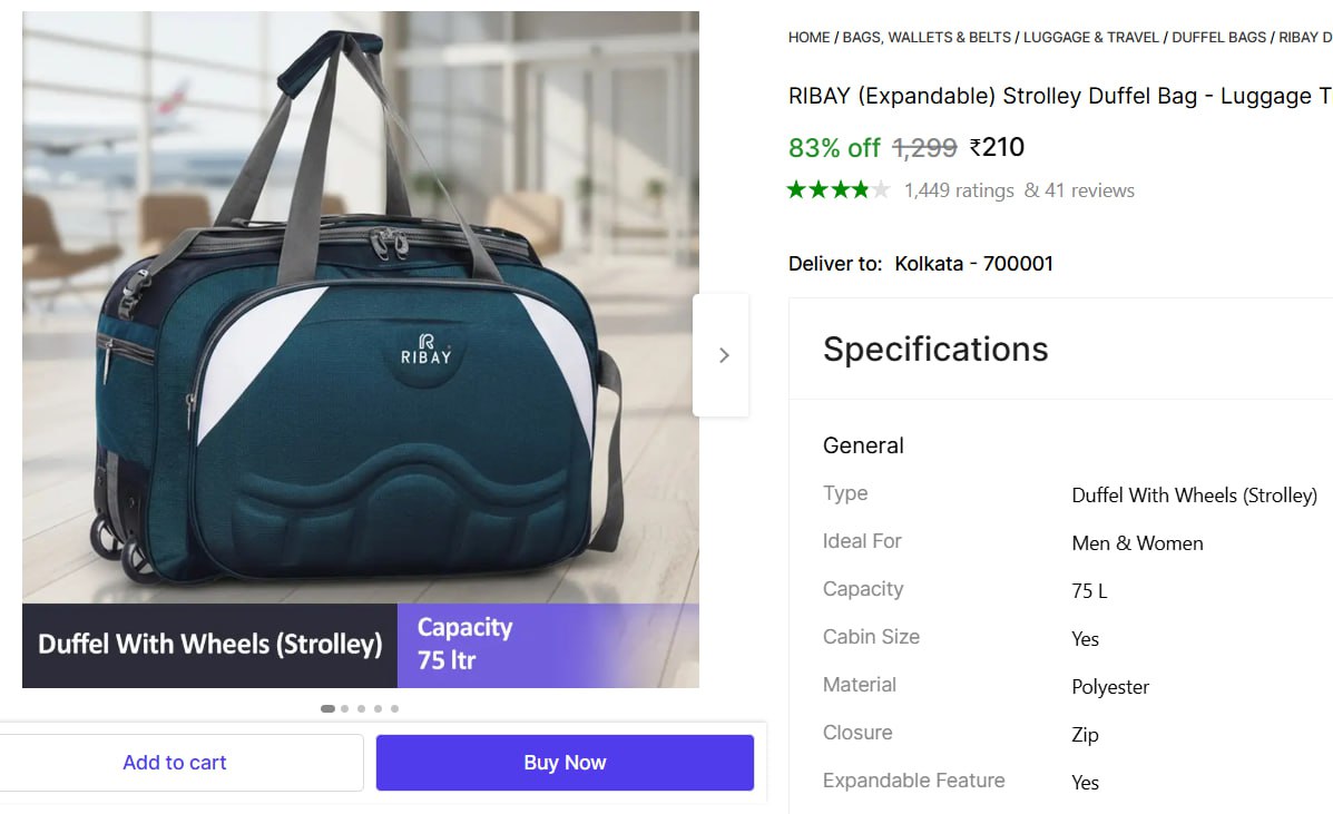 Big Size Duffel Bag With Wheels 210 – Best Price in India