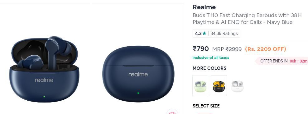 Myntra Realme Audio Deals Lowest Prices Ever Realme T110 Buds 790 Bank Offe