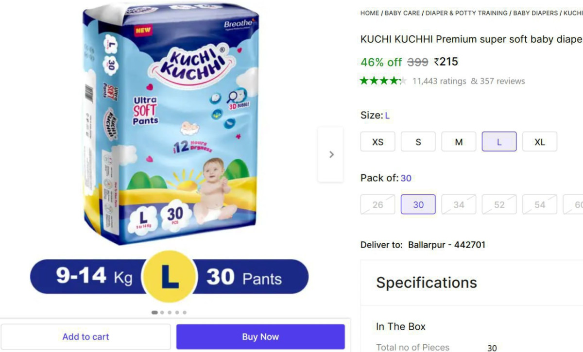 Baby Diaper L (30 Pants) 215 – Best Price in India