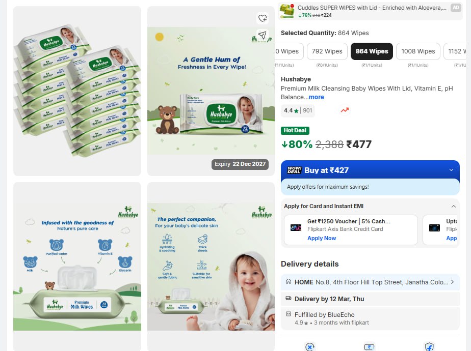 Premium Baby Wipes With Lid 864 Pcs At 443 – Best Price in India