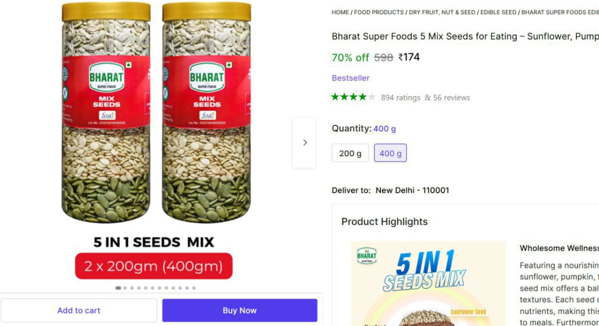 Bharat Super Foods 5 Mix Seeds 400gm 174 – Best Price in India