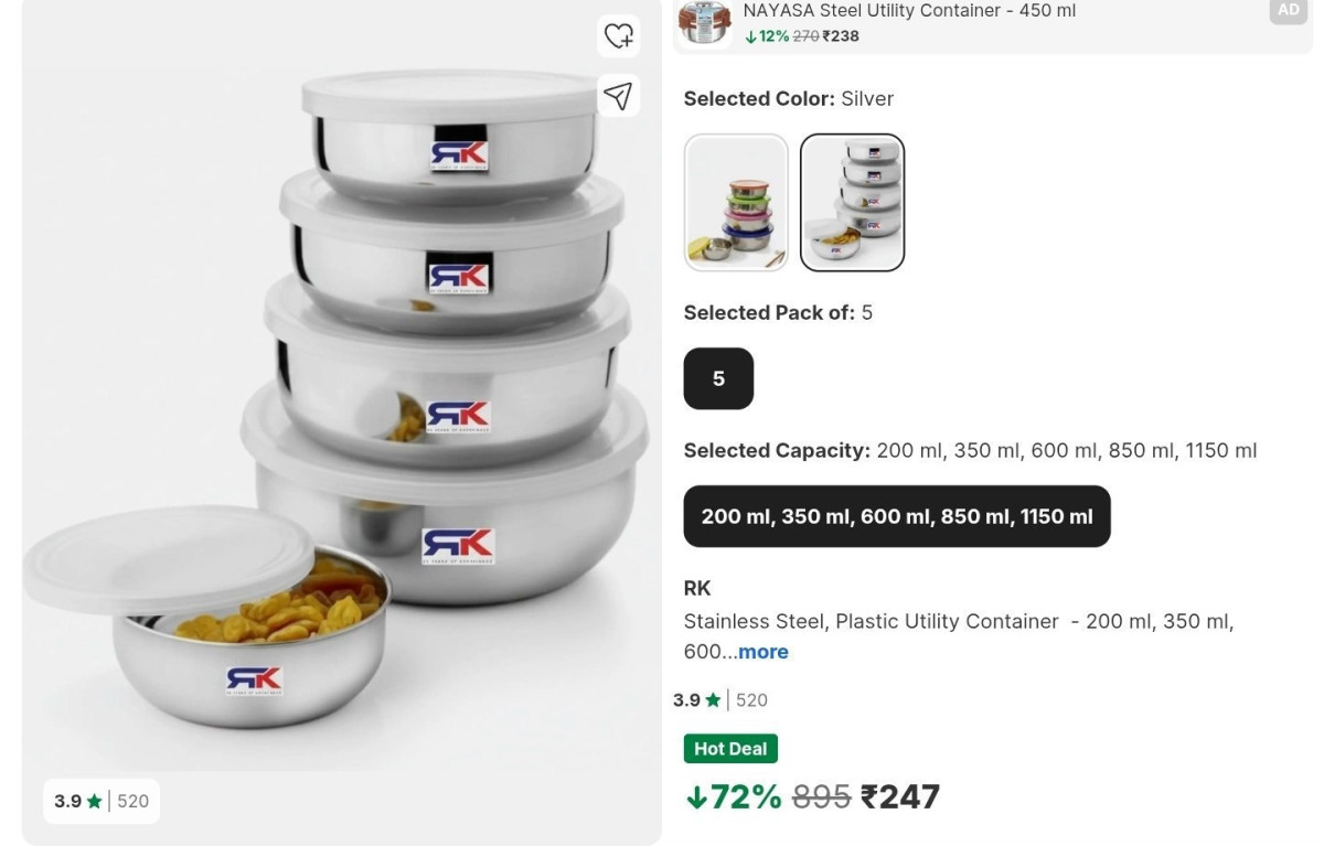 Pack Of 5 Stainless Steel Container At 247 – Best Price in India