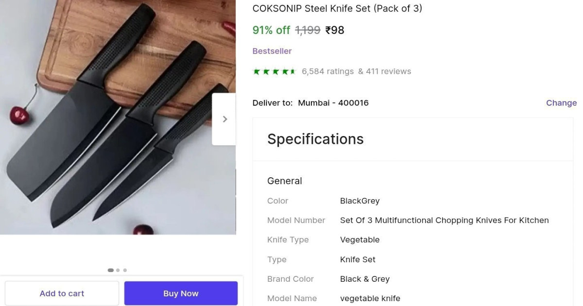 Loot Knife Set Of 3 At 98 – Best Price in India