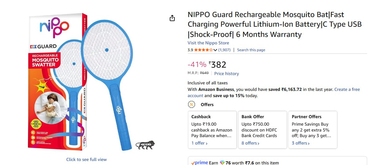 Nippo Guard Rechargeable Mosquito Bat 382 – Best Price in India