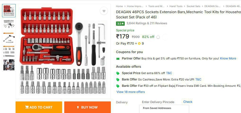 Deagan 46pcs Sockets Extension Rs 179 – Best Price in India
