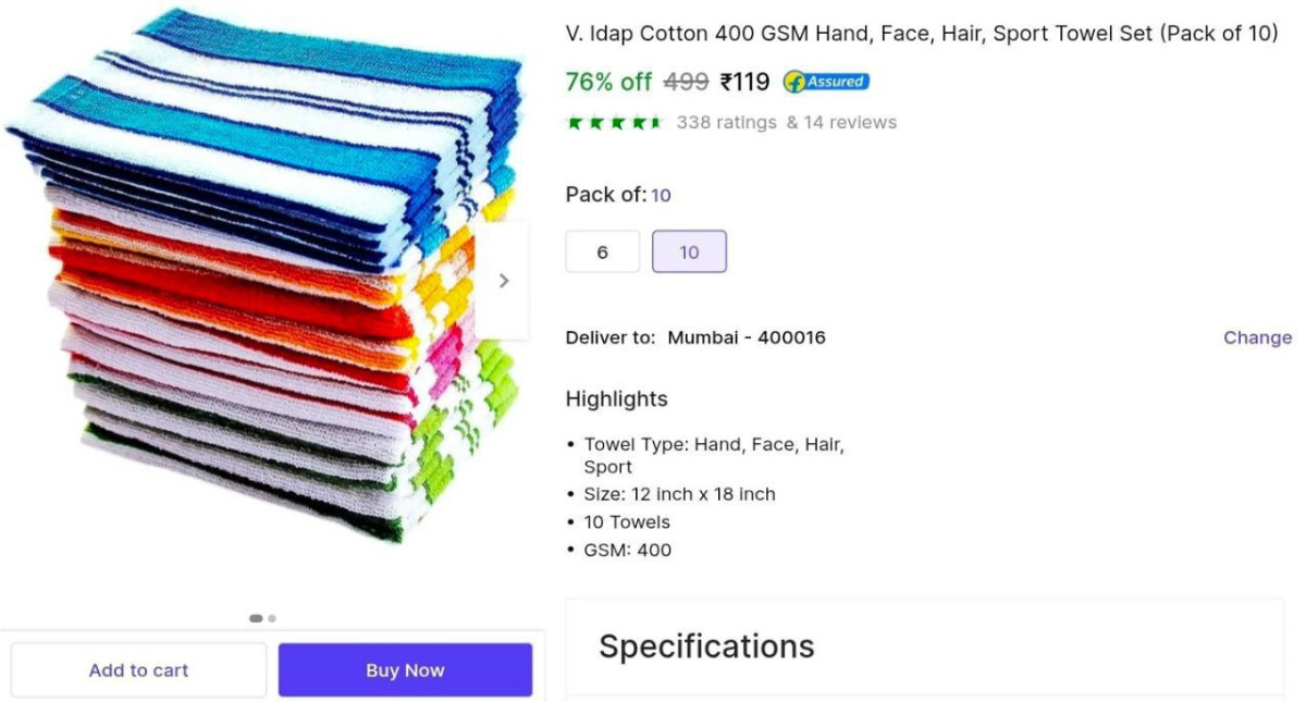 Pack Of 10 Towel Set At 119 – Best Price in India